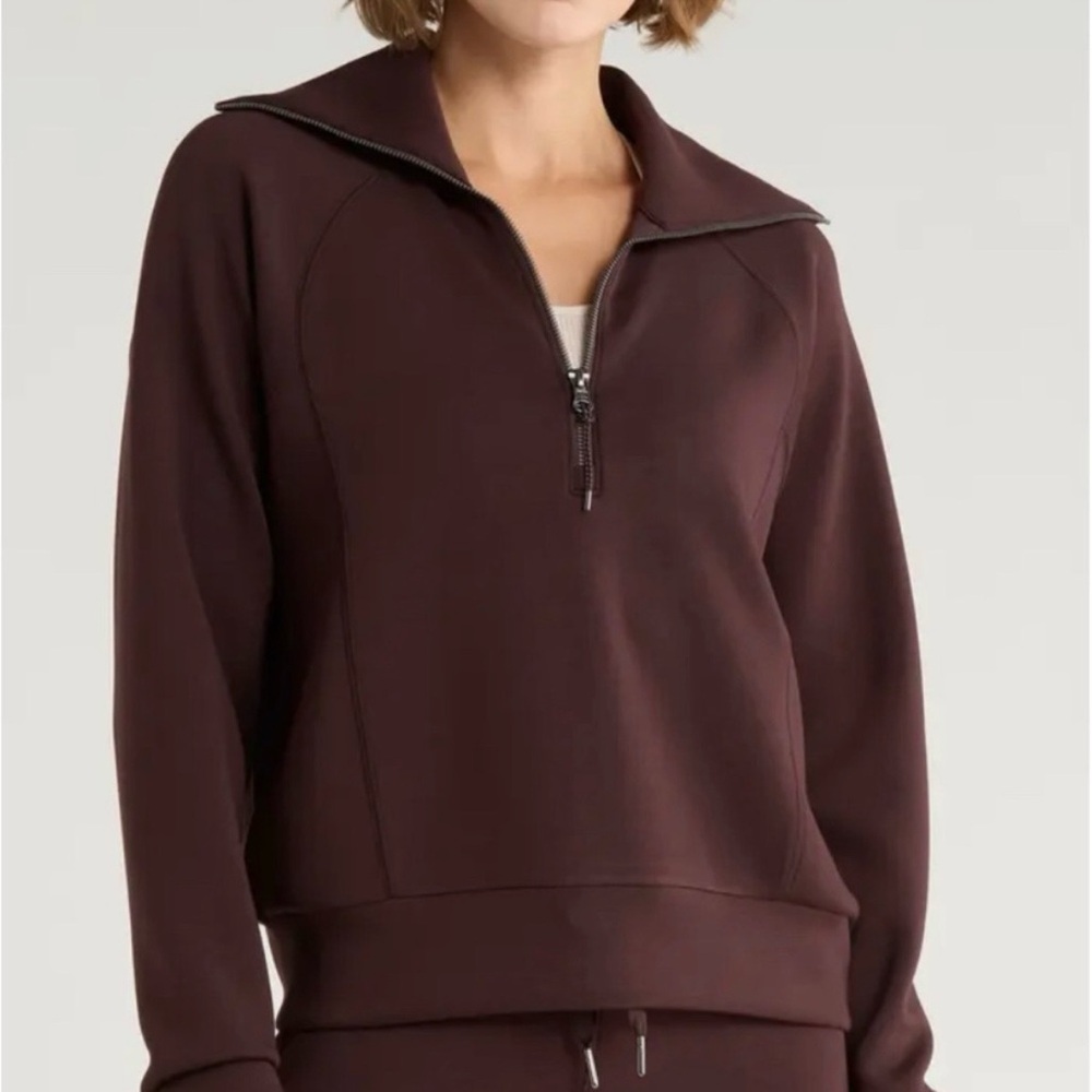 SPANX AirEssentials Half Zip Espresso Brown NWT